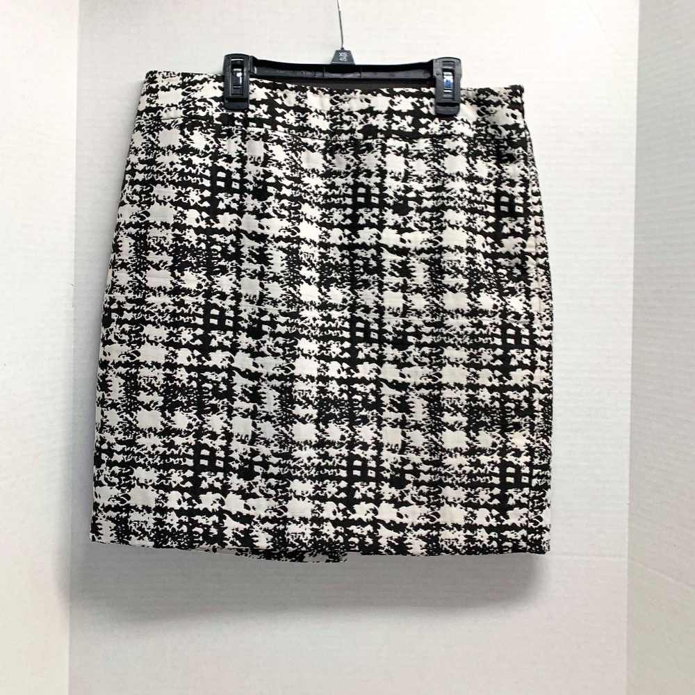 Ann Taylor Womens Sz 8 Black White Skirt Back Slip Business Career Pattern Squar